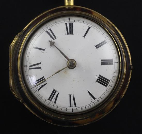 An early 19th century tortoiseshell and gilt metal pair cased keywind verge pocket watch by Nathaniel Clerke, London,